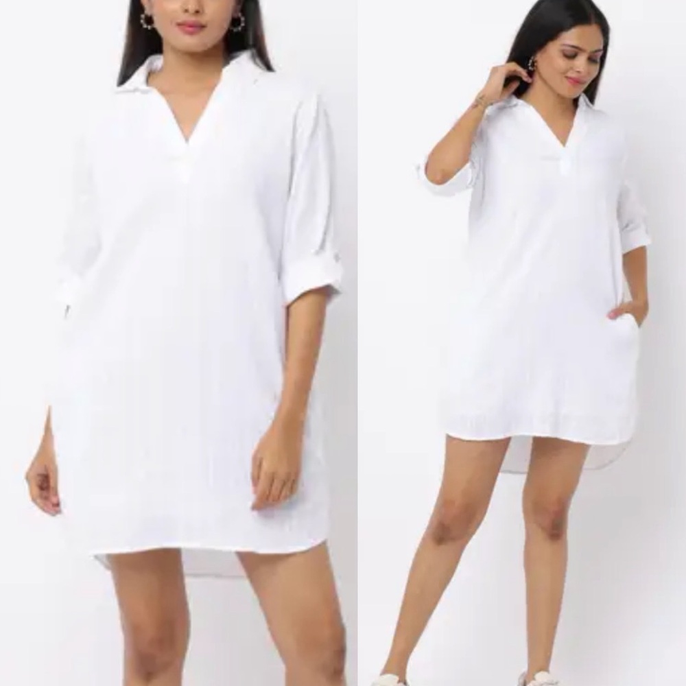 CG White Cotton Blend Popover Shirt Dress Coverup Casual Boho